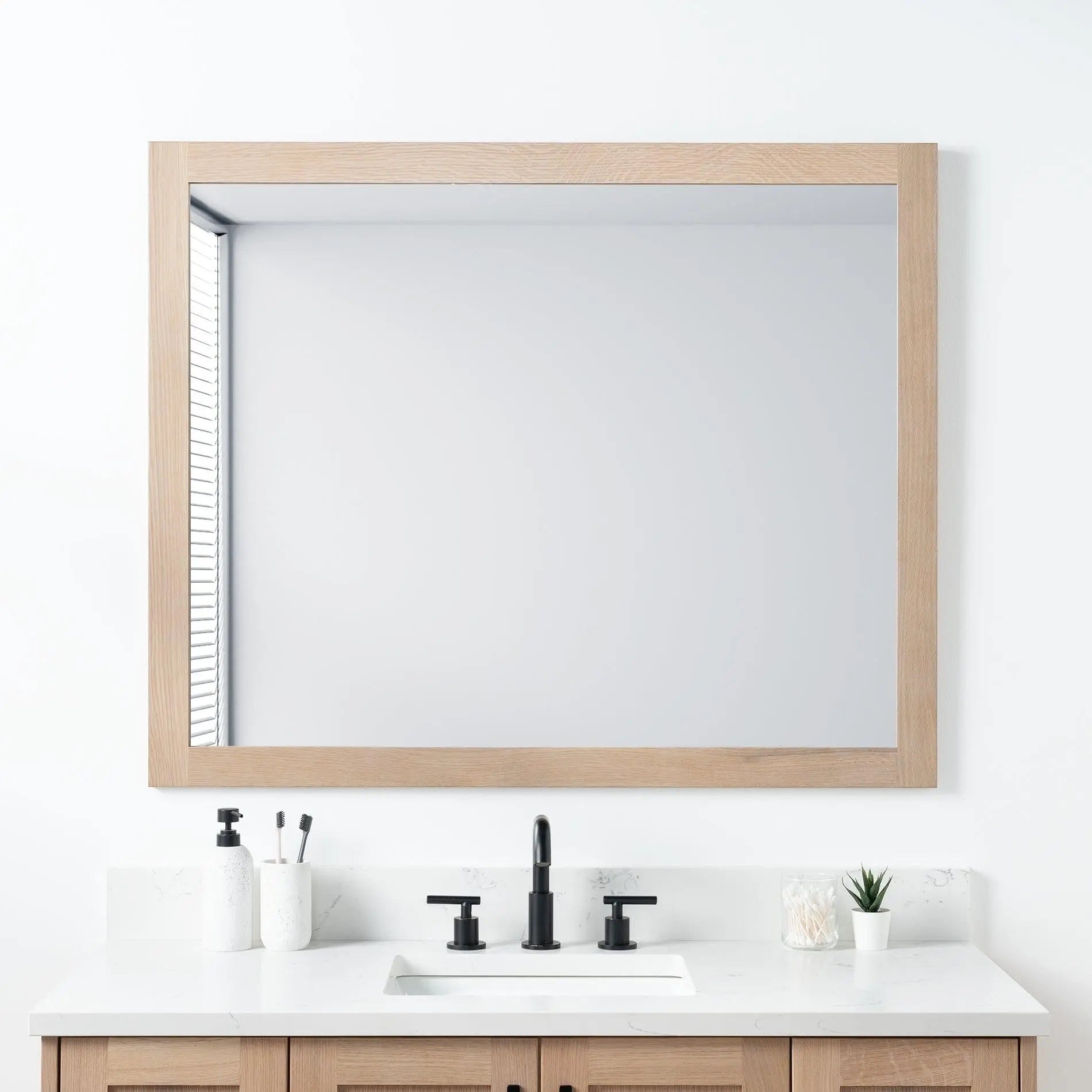 Amanti Art Beveled Wood Bathroom Wall Mirror, 32.25 X 26.25 Inches, Shiplap White Frame | Made In USA