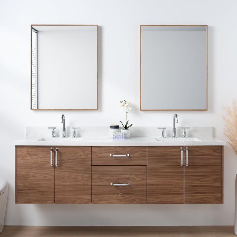 Austin SLIM, 72" Teodor® Modern Wall Mount American Black Walnut Vanity, Double Sink