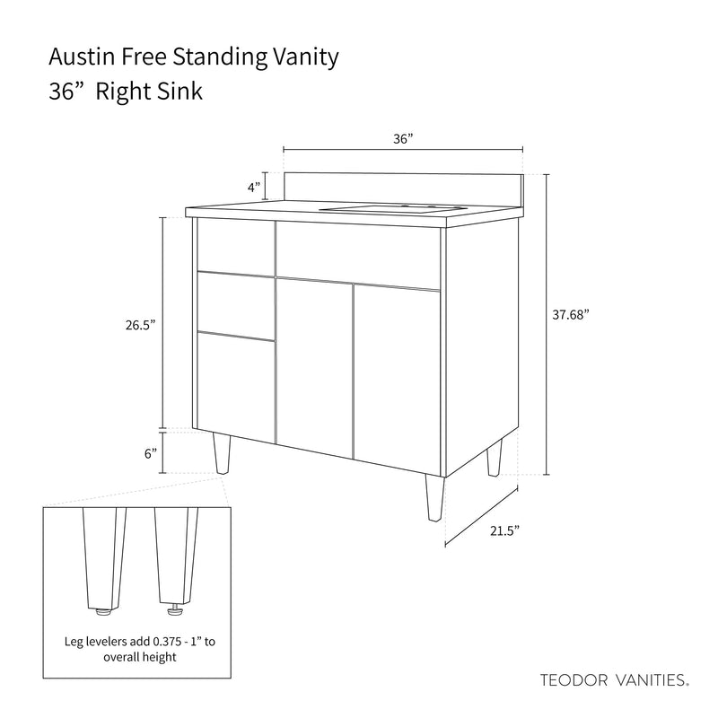 Austin 36", Teodor® Modern American Black Walnut Vanity, Right Sink