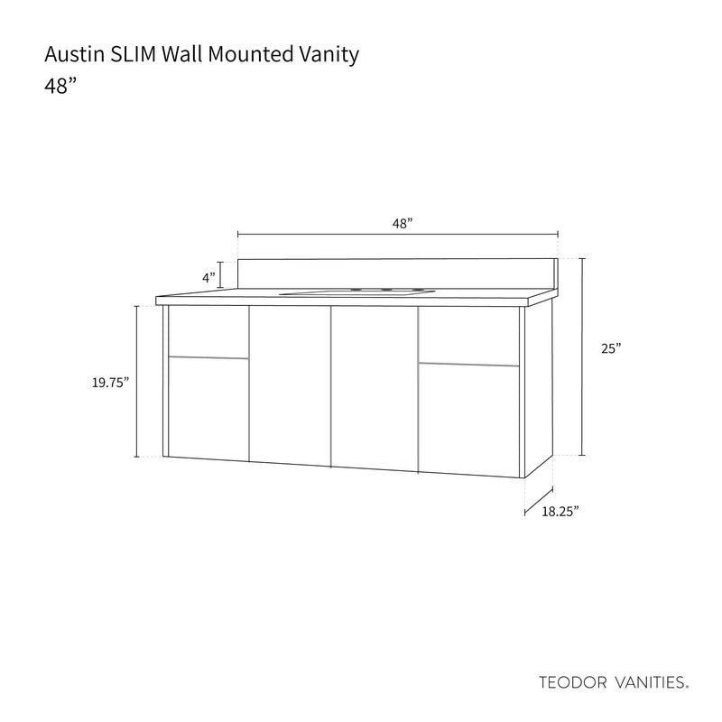 Austin SLIM, 48" Teodor® Modern Wall Mount American Black Walnut Vanity