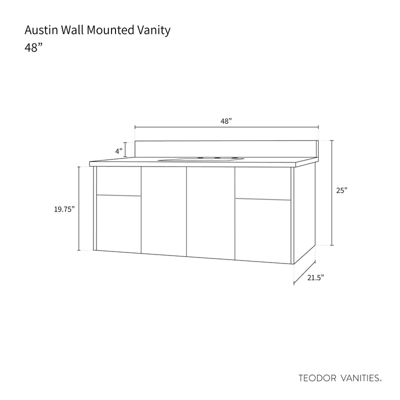 Austin 48", Teodor® Modern Wall Mount Gloss White Vanity