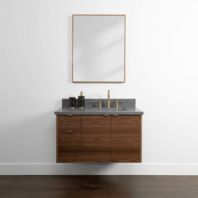 Austin 36", Teodor® Modern Wall Mount American Black Walnut Vanity, Right Sink