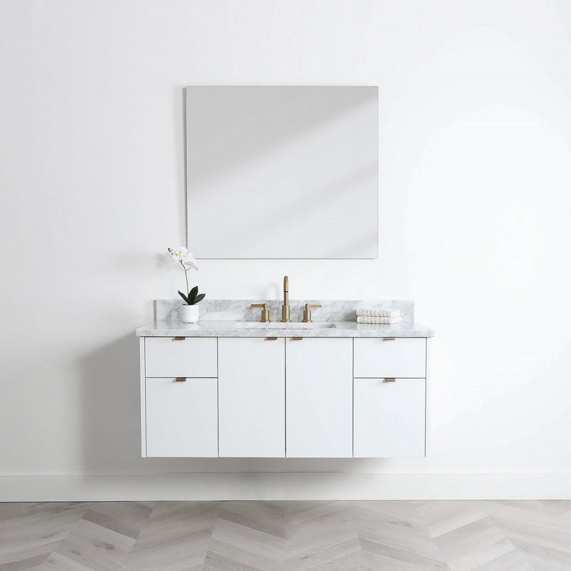 Austin 48", Teodor® Modern Wall Mount Gloss White Vanity