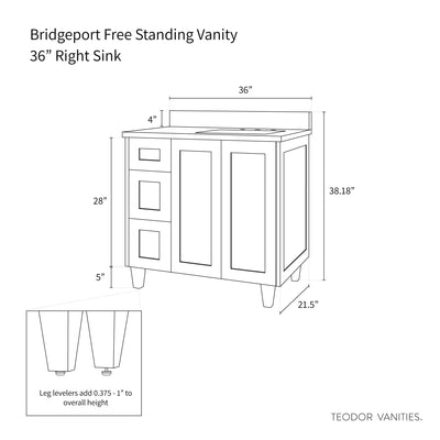Bridgeport 36", Teodor® American Black Walnut Vanity, Right Sink