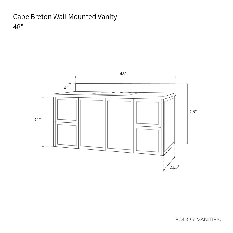 Cape Breton 48", Teodor® Wall Mount Mid Century Oak Vanity