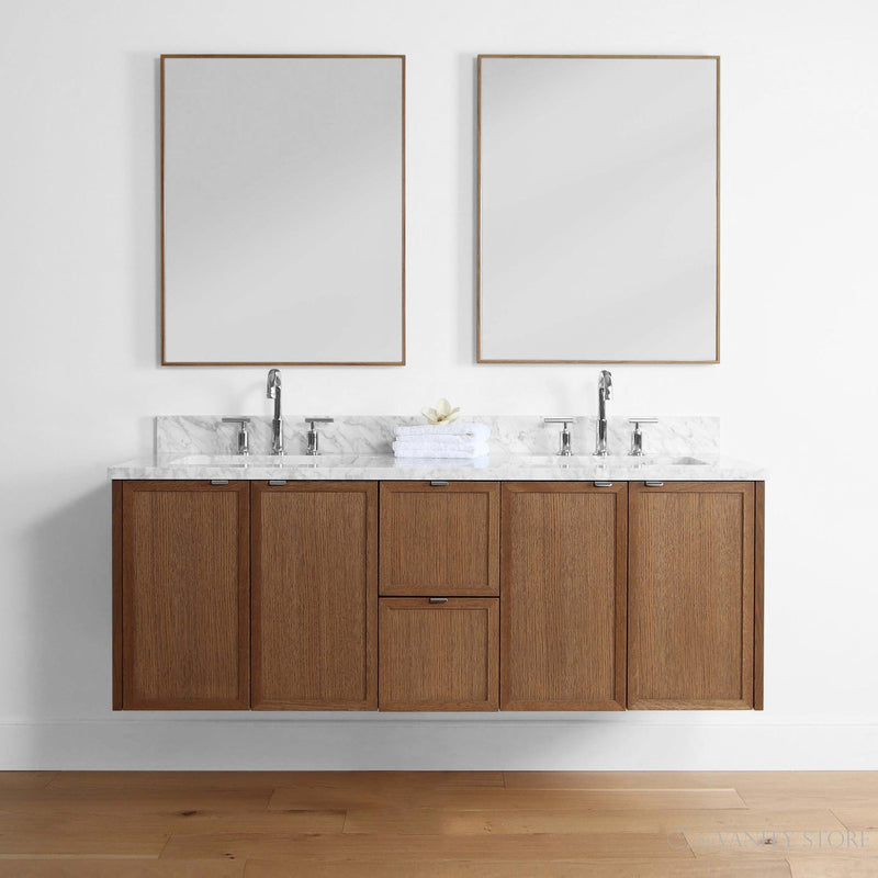 Cape Breton 60", Teodor® Wall Mount Mid Century Oak Vanity, Double Sink