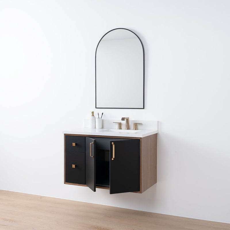 Sidney SLIM, 36" Teodor® Modern Wall Mount Matte Black Vanity, Right Sink