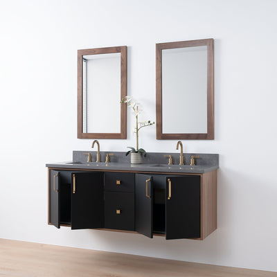 Sidney SLIM, 60" Teodor® Modern Wall Mount Matte Black Vanity, Double Sink