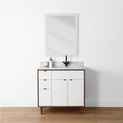 Sidney 36", Teodor® Modern Gloss White Vanity, Right Sink