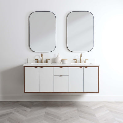 Sidney 60", Teodor® Modern Wall Mount Gloss White Vanity, Double Sink
