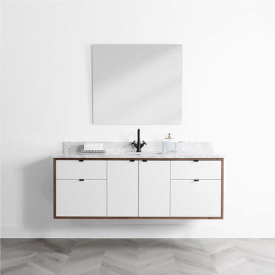 Sidney 60", Teodor® Modern Wall Mount Gloss White Vanity