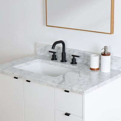 Austin 36", Teodor Modern Wall Mount Gloss White Vanity, Left Sink - The Vanity Store Canada