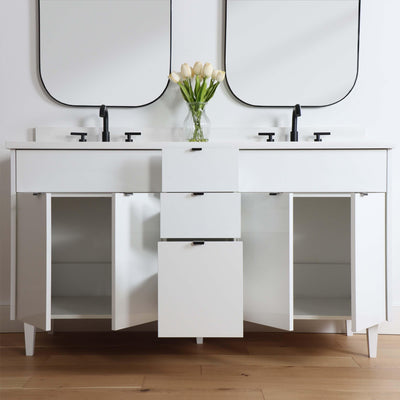 Austin 60", Teodor Modern Gloss White Vanity, Double Sink - The Vanity Store Canada