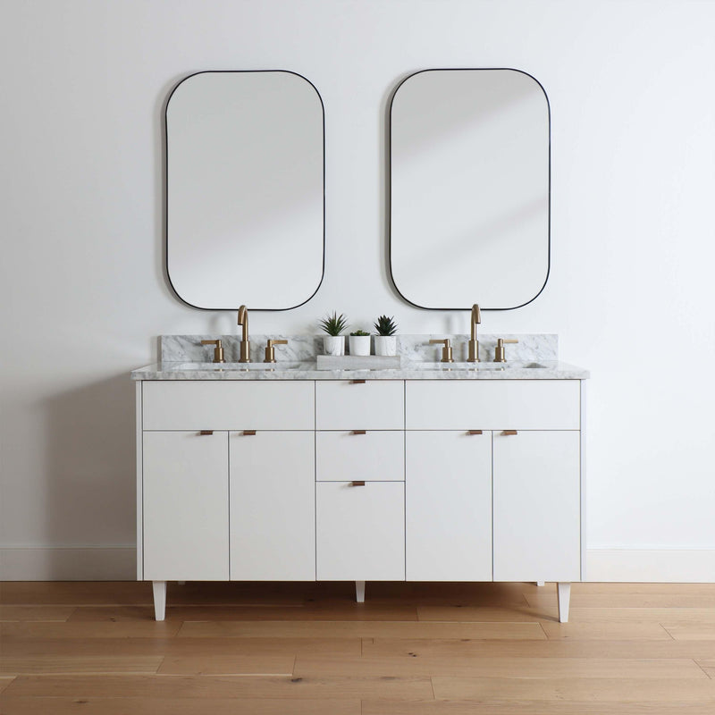 Austin 60", Teodor Modern Gloss White Vanity, Double Sink - The Vanity Store Canada