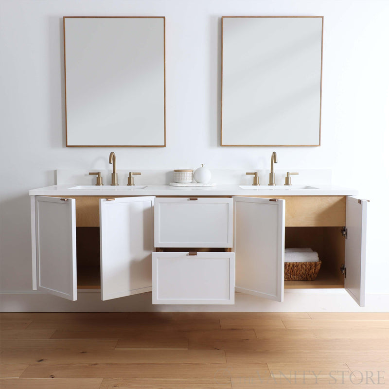 Cape Breton 72", Wall Mount Satin White Vanity, Double Sink - The Vanity Store Canada