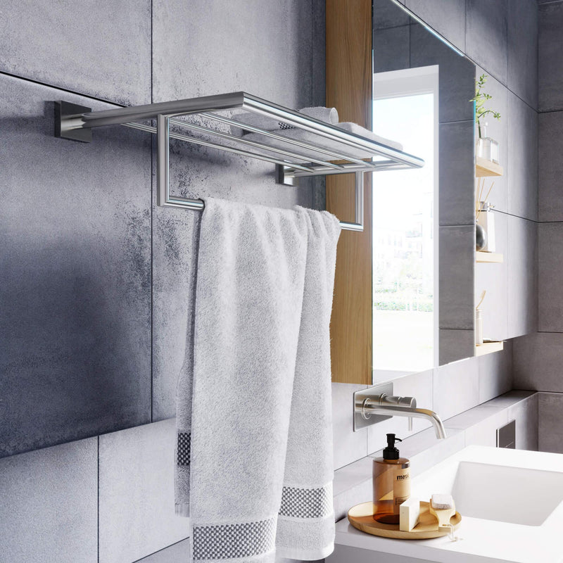 Crater Towel Shelf and Bar, Chrome, Volkano Series - The Vanity Store Canada